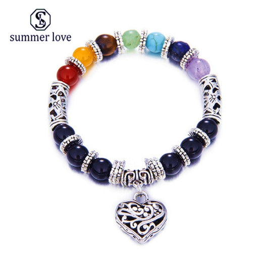 7 Chakra Bracelet Healing Heart Charm Bracelets Women Men Natural Stone Bracelet Reiki Yoga Jewelry Valentines Day Gift