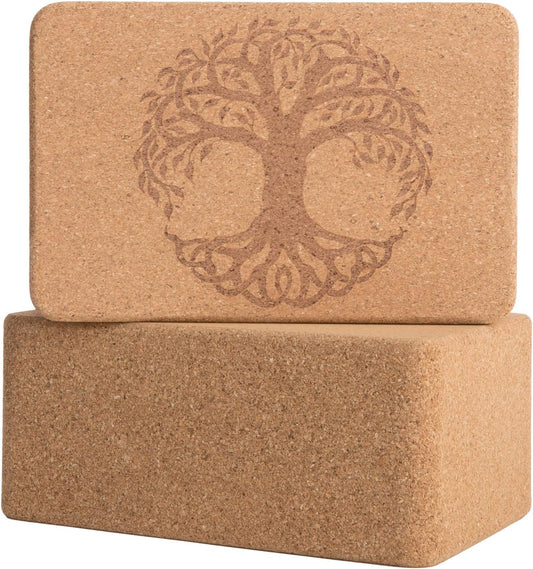 Cork Wood Yoga Blocks with Premium Designs, 2 Pack